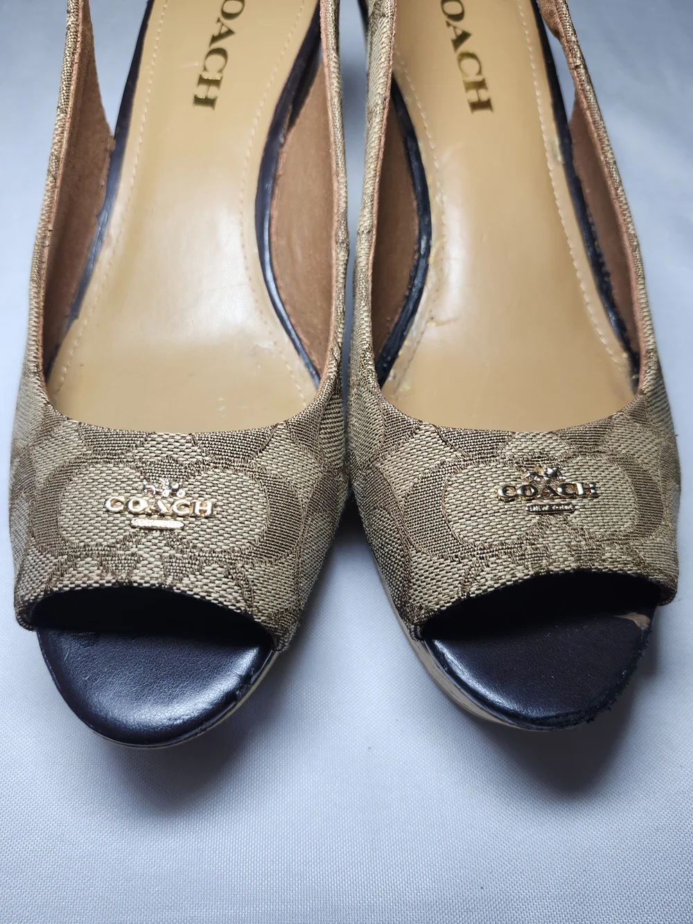 Coach Women's Slingback Wedge Sandals Tan Monogram Size 8 - Picture 6 of 14